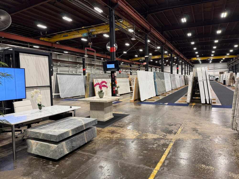 Actual Tropical Stone warehouse and slab selection area